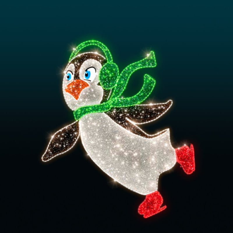 Giant Pre-Lit LED Skating Penguin 2D Wire Frame Decor