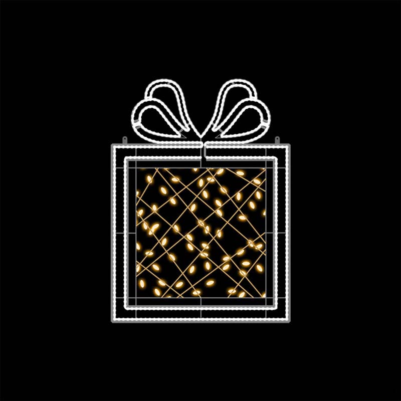 Pre-Lit LED Fancy Gift Box 2D Wire Frame Decor