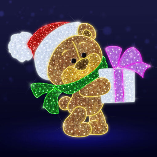 Pre-Lit LED Gifting Bear 2D Wire Frame Decor