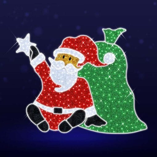 Pre-Lit LED Toy Sack Santa 2D Wire Frame Decor