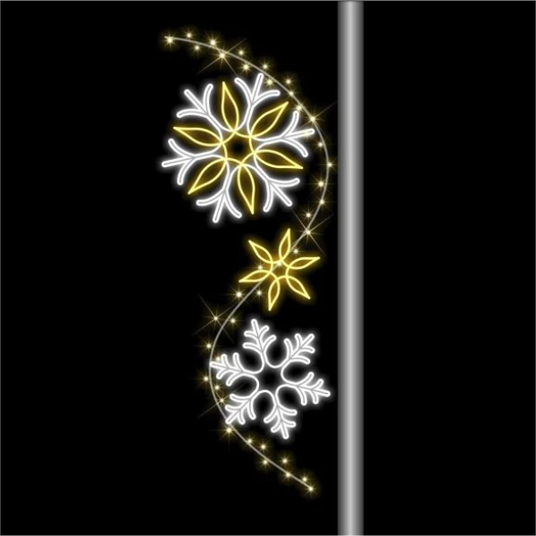Giant Pre-Lit LED Snowflake Flurry Pole Mount 2D Wire Frame Decor