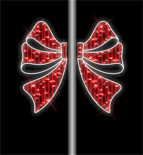 Giant Pre-Lit LED Bow Pole Mount 2D Wire Frame Decor