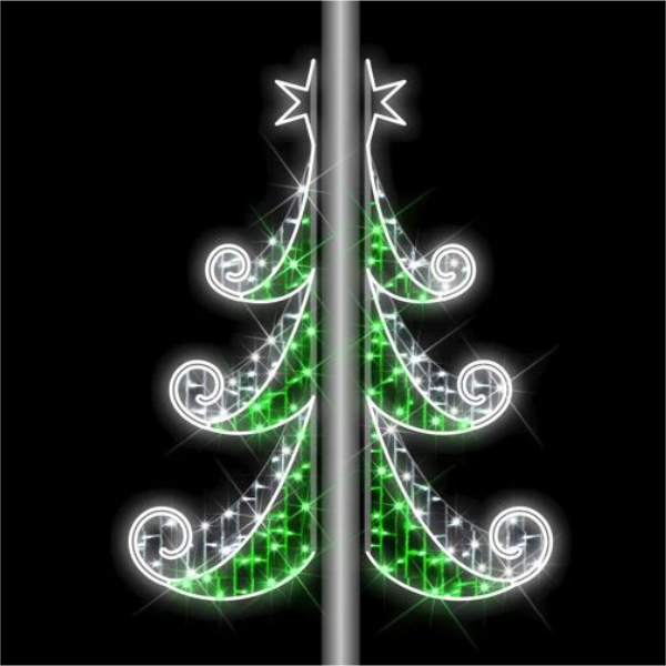 Giant Pre-Lit LED Tree Pole Mount 2D Wire Frame Decor
