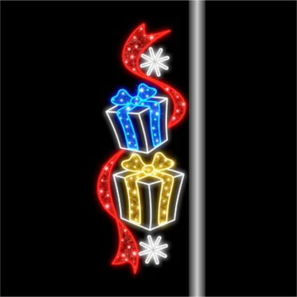Giant Pre-Lit LED Gift Box Pole Mount 2D Wire Frame Decor