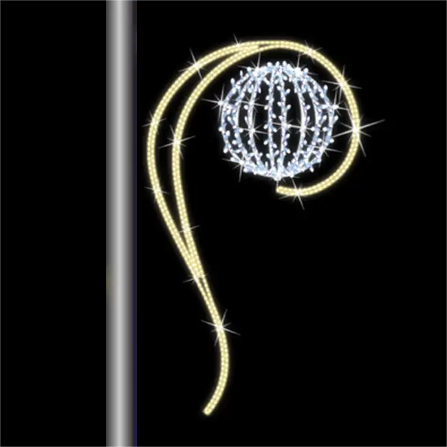 Giant Pre-Lit LED Flourish Orb Pole Mount 2D Wire Frame Decor