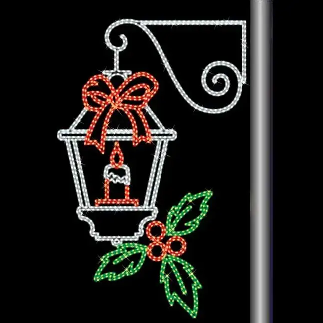 Giant Pre-Lit LED Lantern Pole Mount 2D Wire Frame Decor