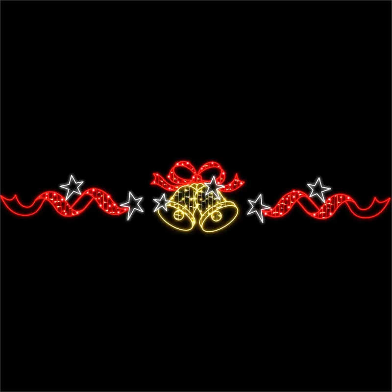 Giant Pre-Lit LED Ribbon Bell Overhang 2D Wire Frame Decor
