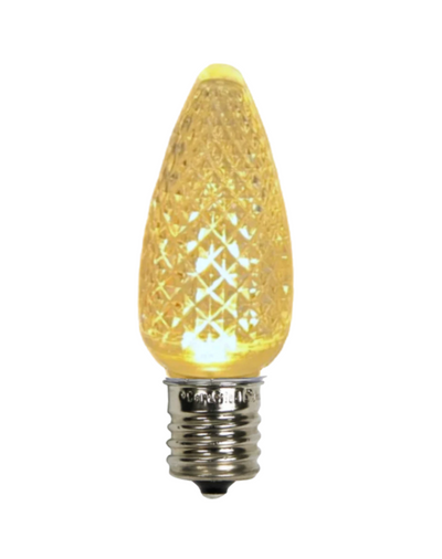 Picture of lit C9 Christmas light bulb in warm white